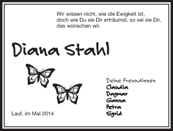 Traueranzeige von Diana Stahl von Pegnitz-Zeitung